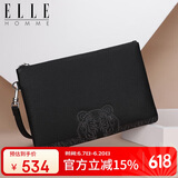 ELLE HOMME 商务专柜同款手拿包 男士头层牛皮手抓包 虎头刺绣大容量休闲手抓信封包EB058701401黑色  生日礼物送男友