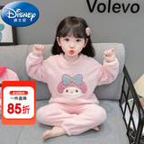 迪士尼（Disney）儿童睡衣法兰绒秋冬季女童宝宝冬天加厚保暖女孩可爱珊瑚绒家居服 浅粉色【美乐蒂】 90 建议身高80-90cm1岁半-2岁