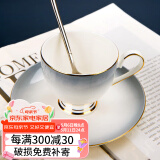 国玥高颜值咖啡杯欧式陶瓷茶杯轻奢金边咖啡杯碟家用茶具简约咖啡具 渐变灰德式咖啡杯碟2套