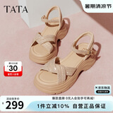 他她tata休闲厚底凉鞋女鞋法式气质凉鞋2025夏季CXT01BL5  杏色 35