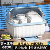 品喻（PINYU）【大号】碗筷收纳盒 碗柜沥水碗架带盖碗筷餐具收纳盒放碗碟架 蓝