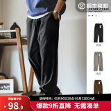 马登工装雪尼尔垂感聪明裤美式巴恩风直筒休闲裤仿灯芯绒束脚长裤子男 黑色 M