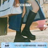 COOLCHAP【李一桐同款】瘦瘦靴长靴秋冬弹力靴厚底中筒靴子时装长筒马丁靴 黑色（高筒） 38