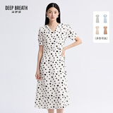 深呼吸DEEP BREATH女装法式V领气质收腰碎花连衣裙A500197 白-黑点 L (4码)