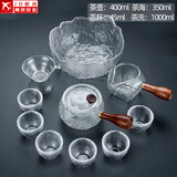 正扬玻璃功夫茶具套装家用锤纹花梨木双侧把泡茶壶耐热茶杯办公整套小 11头 锤侧花梨+6高碗杯+茶洗