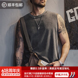 马登工装美式复古硬汉做旧背心男纯棉运动健身打底坎肩男士无袖T恤夏 旧炭黑 【砍袖/外穿/高端摇滚背心】 M