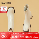 达芙妮（DAPHNE）女靴短靴女款高跟皮春秋单靴新款女鞋春款瘦瘦靴子 米色 单层 跟高6.5CM  36 (230mm)