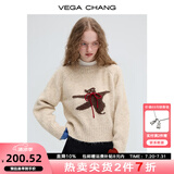 VEGA CHANG羊毛针织衫女2025年春秋季新款设计感甜美风系带小熊毛衣 香草米 均码
