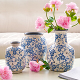 京东鲜花新中式青花陶瓷花瓶客厅轻奢插花装饰品摆件鲜花水培玫瑰花高级感