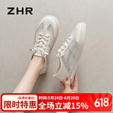 ZHR夏季小白鞋女真牛皮百搭网洞鞋女透气女鞋轻便休闲 A67E 米灰 37
