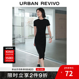UR夏季新款女装时尚褶皱收腰修身圆领短袖连衣裙UWG740021 正黑 L