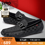 零度Zero休闲皮鞋男夏季新款格纹滴胶一脚蹬驾车鞋真皮休闲鞋乐福鞋男 黑色 41 (255mm)