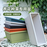 JUXBUSH花盆阳台长方形种菜盆种菜箱楼顶种植箱室内蔬菜塑料大花盆懒人 【1个】浅灰色 特大号【49*18*12.5cm】含托盘