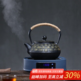 束氏生铁壶烧水壶煮水壶生铁壶日式茶具铸铁壶-樱雪缤纷电陶炉套组