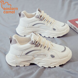 东方骆驼（EASTERN CAMEL）男鞋2025秋季新款休闲内增高小白厚底老爹鞋舒适跑步运动鞋子男 米色【网面透气】 40