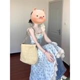 棉致法式蓝色甜美碎花吊带连衣裙女夏季2025新款收腰显瘦高级感长裙 2382蓝色【高品质35.5】 L 100-115斤