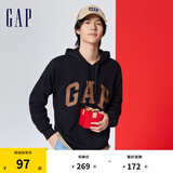 Gap男女装春秋LOGO美式复古连帽法式圈织软卫衣892186 黑色 165/84A(XS)亚洲尺码