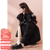 唐狮（TonLion）2024羽绒服女90绒连帽保暖外套宽松 黑色 M