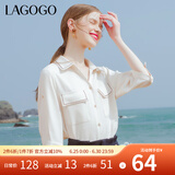 lagogo工装风五分袖V领白衬衫女拉谷谷春夏新款垂顺气质雪纺上衣 本白色(V1) S 155/36