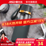 爱仕达（ASD）玻璃杯透明防烫便携茶水杯耐热带盖男女使用商务办公杯子 流光黑  340ml
