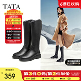 他她（TATA）黑色V口长筒靴女英伦加绒抗寒高筒靴骑士靴冬季G5JA1DG2 黑色（单里） 35