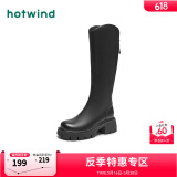 热风（Hotwind）显瘦长靴通勤百搭女靴复古气质骑士靴时尚休闲西部靴 黑（3841） 37 (235mm)