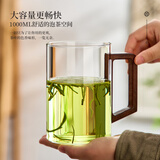泥也玻璃水杯泡茶杯加厚高硼硅大容量木把喝茶壶家用办公大茶水杯