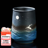 容山堂星蓝釉水杯陶瓷马克杯主人杯中国风家用咖啡杯大号啤酒杯办公茶杯茶具 陶瓷星蓝水杯-月光鹿