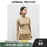 UR秋季新款女装简约百搭休闲立领修身长袖T恤UWB440047 绿卡其 M