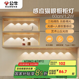 公牛（BULL）感应猫眼橱柜灯磁吸充电山丘光效展柜玄关氛围小夜灯 银60cm三色