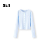 森马（Semir）长袖T恤女短款提花刺绣2025秋纯棉蕾丝花边修身开衫109725101014