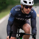 捷酷春夏新品YEELEN男士长袖骑行服套装薄款户外反光高弹透气上衣 黑蓝色 M