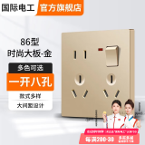 国际电工一开八孔开关插座墙壁暗装大面板多孔86型家用二三插五孔插座开关 一开八孔插座【香槟金】