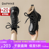 达芙妮（DAPHNE）马丁靴女英伦风增高防滑踝靴品牌女靴百搭厚底短靴2024冬季 黑色厚绒 38 标准码