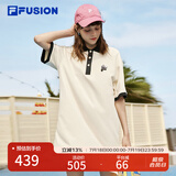 FILA FUSION斐乐潮牌女子连衣裙夏时尚宽松简约POLO领连身裙 乳糖色-BG L （170/88A/L）