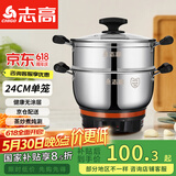 志高（CHIGO）加厚电热锅电锅多功能炒煮一体锅家用电炒锅电蒸锅电火锅电煮锅多用途 24CM一蒸笼