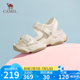 骆驼（CAMEL）动感风织带细闪车缝线魔术贴松糕底运动凉鞋 L23M504136 米色 35