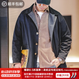 马登工装 美式休闲撞色巴尔玛肯风衣重磅宽松中长款大衣外套男春季 藏青色 L