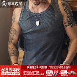 马登工装硬汉无袖棉背心男健身运动老头汗衫跨栏重磅螺纹纯色坎肩打底 藏青色 [拍两件立减5元] L