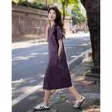 德玛纳【实穿主义】夏季简约风翻领云朵棉宽松舒适短袖女式牛仔连衣裙