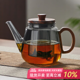 忆壶茶（YIHUTEA）茶壶玻璃泡茶壶耐高温煮茶壶加厚烧水茶具带过滤茶水壶杯子大容量 【升级木把】胡桃木盖壶黑 900ml