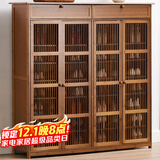 安尔雅新中式鞋柜门口简易鞋架家用收纳透气大容量多层玄关柜 四门加高