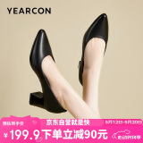 意尔康女鞋粗跟时装鞋浅口套脚高跟鞋工作气质女单鞋 26906W黑色37