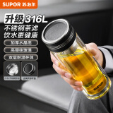 苏泊尔（SUPOR）双层玻璃杯办公泡茶杯男女士茶水分离杯车载水杯子350mL儒雅黑