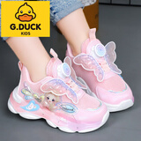 G.DUCKKIDS女童鞋子2024春秋新款儿童发光运动鞋旋转纽扣亮灯闪光女孩公主鞋 粉色 28