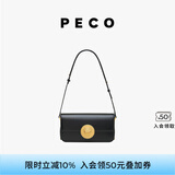 PECO852真皮斜挎复古小法棍包新款单肩通勤方包生日送女友礼物 经典黑黑内里头层手搓纹牛皮现货