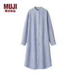 无印良品 MUJI 女式 法国亚麻水洗 立领连衣裙 深藏青色条纹 M