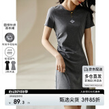 尚都比拉小个子连衣裙女夏季抽褶收腰显瘦t恤裙短款休闲裙子 花灰色 S