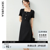 尚都比拉短袖连衣裙女夏季赫本风通勤裙子中长A字裙 雅黑色122L40507X  M