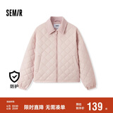 森马（Semir）棉服女灯芯绒翻领菱形格复古2024冬三防宽松轻薄棉衣109724112007